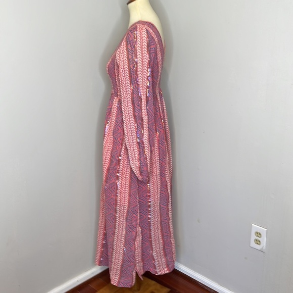 Warm Pink Smocked Striped Maxi‎ Dress 1 - Picture 2 of 10